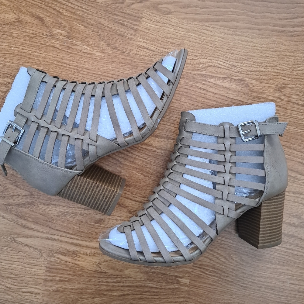 Taupe Open Toe  Faux Leather Caged Sandals